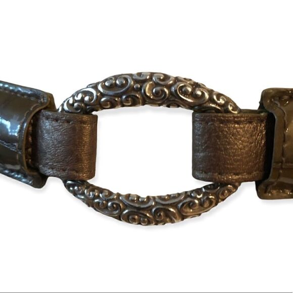 Brighton Sz 30 Khaki Silver Croc Leather Hook Belt - Picture 2 of 10